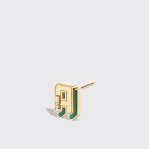 MALACHITE YELLOW GOLD MINI LETTER MONO STUD>Boochier New