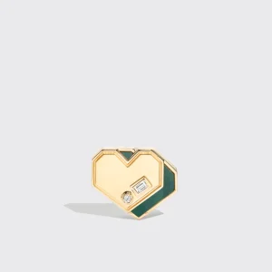 MALACHITE YELLOW GOLD MINI HEART STUDS>Boochier New