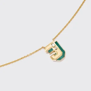MALACHITE YELLOW GOLD MINI LETTER NECKLACE>Boochier Hot