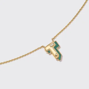 MALACHITE YELLOW GOLD MINI LETTER NECKLACE>Boochier Hot