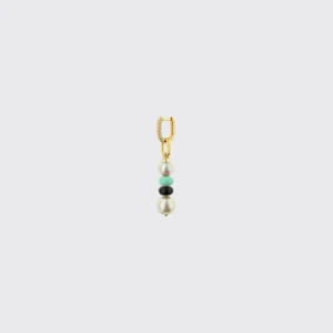 MINT GREEN-BLACK DOUBLE PEARL DIAMOND B-BOY EARRING>Boochier Clearance