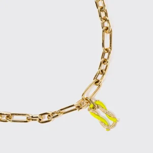 NEON YELLOW JUMBO FRUIT HOOPS PENDANT CHAIN NECKLACE [DETACHABLE]>Boochier Fashion