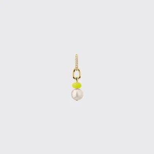 NEON YELLOW SINGLE PEARL DIAMOND B-BOY EARRING>Boochier Best