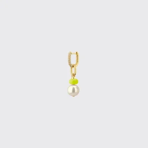 NEON YELLOW SINGLE PEARL DIAMOND B-BOY EARRING>Boochier Best