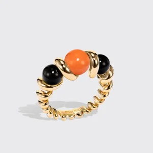 ONYX & CORAL GUMBALL SLINKEE RING>Boochier Clearance