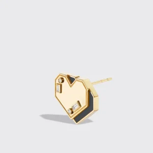 ONYX YELLOW GOLD HEART STUDS>Boochier Outlet