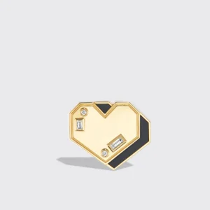 ONYX YELLOW GOLD HEART STUDS>Boochier Outlet