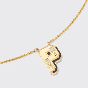 ONYX YELLOW GOLD LETTER NECKLACE>Boochier Outlet