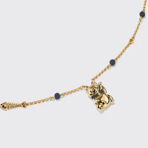 ONYX YELLOW GOLD LUCKY CAT DIAMOND NECKLACE>Boochier Hot