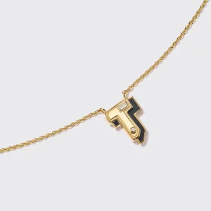 ONYX YELLOW GOLD MINI LETTER NECKLACE>Boochier New