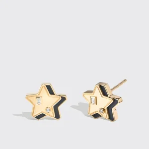 ONYX YELLOW GOLD MINI STAR STUDS>Boochier Clearance
