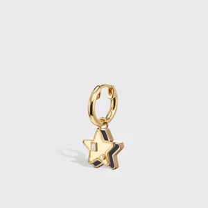 ONYX YELLOW GOLD MINI STAR HOOP MONO EARRING>Boochier Outlet