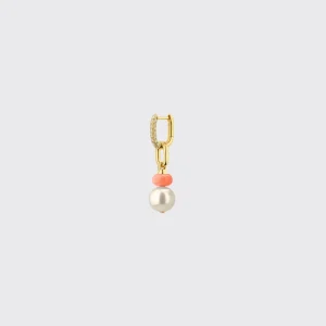 ORANGE SINGLE PEARL DIAMOND B-BOY EARRING>Boochier Fashion