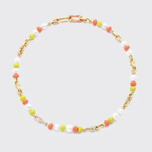 ORANGE-NEON YELLOW DIAMOND B-BOY CHAIN NECKLACE>Boochier Outlet