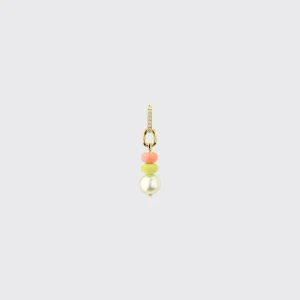 ORANGE-NEON YELLOW DOUBLE PEARL DIAMOND B-BOY EARRING>Boochier Sale