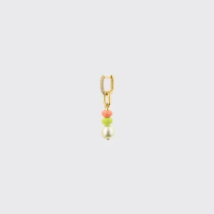 ORANGE-NEON YELLOW DOUBLE PEARL DIAMOND B-BOY EARRING>Boochier Sale