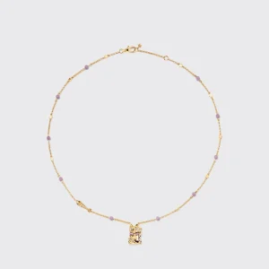 PHOSPHOSIDERITE YELLOW GOLD LUCKY CAT DIAMOND NECKLACE>Boochier Online