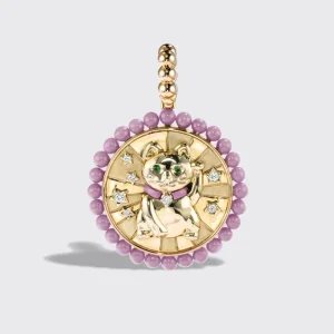 PHOSPHOSIDERITE YELLOW GOLD LUCKY CAT DIAMOND CHARM>Boochier Hot