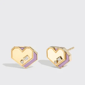 PHOSPHOSIDERITE YELLOW GOLD MINI HEART STUDS>Boochier Online
