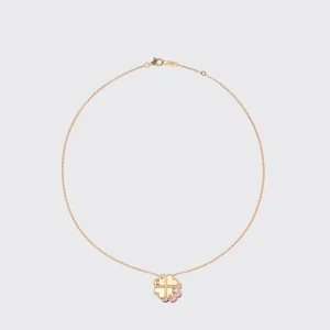 PINK OPAL YELLOW GOLD CLOVER LEAF NECKLACE>Boochier Hot