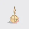 PINK OPAL YELLOW GOLD CLOVER LEAF CHARM>Boochier Clearance
