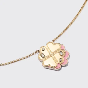 PINK OPAL YELLOW GOLD CLOVER LEAF NECKLACE>Boochier Hot
