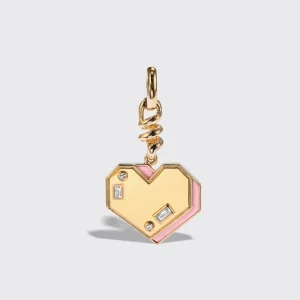PINK OPAL YELLOW GOLD HEART CHARM>Boochier Sale