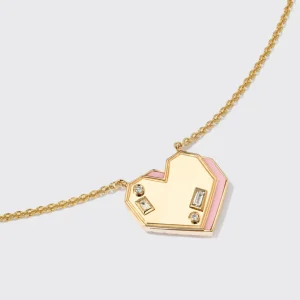 PINK OPAL YELLOW GOLD HEART NECKLACE>Boochier Clearance