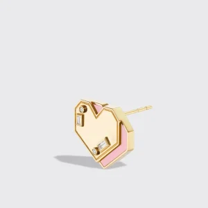 PINK OPAL YELLOW GOLD HEART STUDS>Boochier Discount