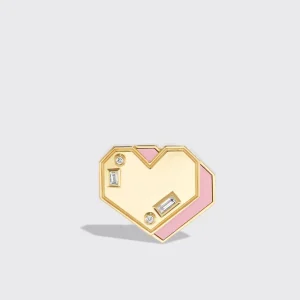 PINK OPAL YELLOW GOLD HEART STUDS>Boochier Discount