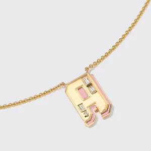 PINK OPAL YELLOW GOLD LETTER NECKLACE>Boochier New