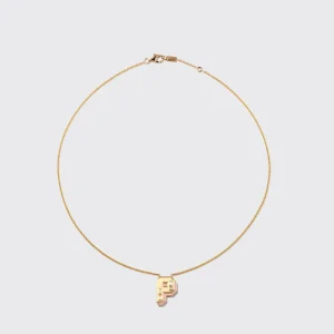 PINK OPAL YELLOW GOLD LETTER NECKLACE>Boochier New