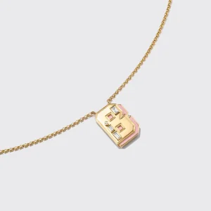 PINK OPAL YELLOW GOLD LETTER NECKLACE>Boochier New