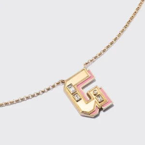PINK OPAL YELLOW GOLD LETTER NECKLACE>Boochier New