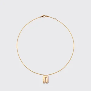 PINK OPAL YELLOW GOLD LETTER NECKLACE>Boochier New