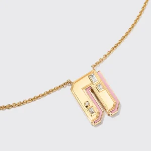 PINK OPAL YELLOW GOLD LETTER NECKLACE>Boochier New