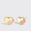 PINK OPAL YELLOW GOLD MINI HEART STUDS>Boochier Discount
