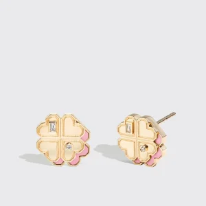 PINK OPAL YELLOW GOLD MINI CLOVER LEAF STUDS>Boochier Clearance