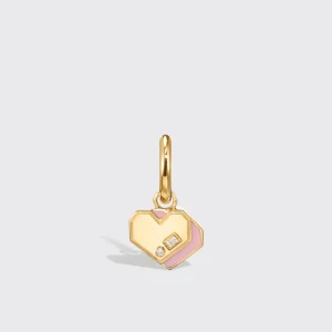 PINK OPAL YELLOW GOLD MINI HEART HOOP MONO EARRING>Boochier Online