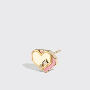 PINK OPAL YELLOW GOLD MINI HEART STUDS>Boochier Discount