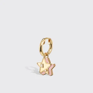 PINK OPAL YELLOW GOLD MINI STAR HOOP MONO EARRING>Boochier Discount