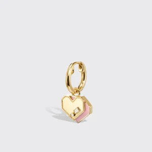 PINK OPAL YELLOW GOLD MINI HEART HOOP MONO EARRING>Boochier Online