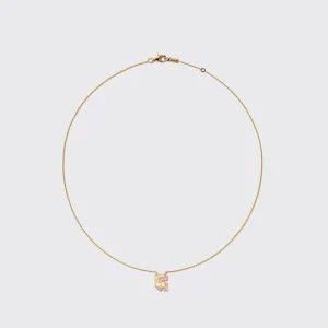 PINK OPAL YELLOW GOLD MINI LETTER NECKLACE>Boochier Best