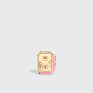 PINK OPAL YELLOW GOLD MINI LETTER MONO STUD>Boochier Fashion