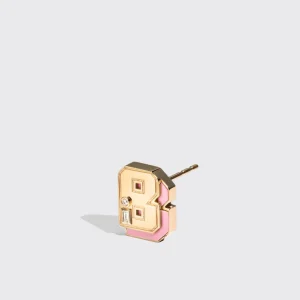 PINK OPAL YELLOW GOLD MINI LETTER MONO STUD>Boochier Fashion