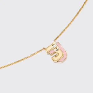 PINK OPAL YELLOW GOLD MINI LETTER NECKLACE>Boochier Best