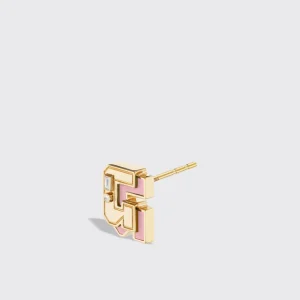 PINK OPAL YELLOW GOLD MINI LETTER MONO STUD>Boochier Fashion