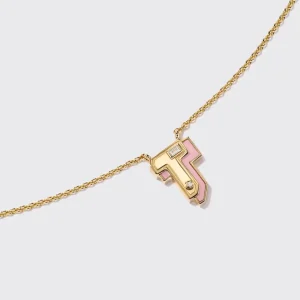 PINK OPAL YELLOW GOLD MINI LETTER NECKLACE>Boochier Best