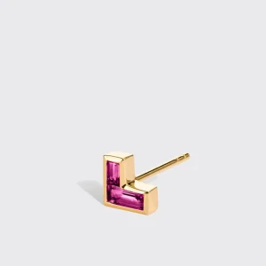 PINK SAPPHIRE YELLOW GOLD ARCADE MONO STUD (CORNER SHAPE)>Boochier Fashion