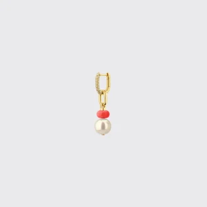RED SINGLE PEARL DIAMOND B-BOY EARRING>Boochier Best
